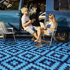 SAND MINE Reversible Mats, Plastic Straw Rug, Modern Area Rug, Large Floor Mat and Rug for Outdoors, RV, Patio, Backyard, Deck, Picnic, Beach, Trailer, Camping, Blue, 9' x 12'