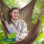 Caribbean Hammock Swing Chair with Spreader Bar, Large Hammock Chair, Hand Craft Rope Hanging Chair Outdoor, Indoor, Bedroom, 330 LBS Weight Capacity, Dark Brown