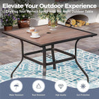 5 Piece Patio Dining Set for 4, 37”x37” Square Table (PVC Wood-Like Table Top) with 1.57" Umbrella Hole, 4 Metal Blue Chairs, Outdoor Table and Chairs Set for Lawn Backyard and Deck