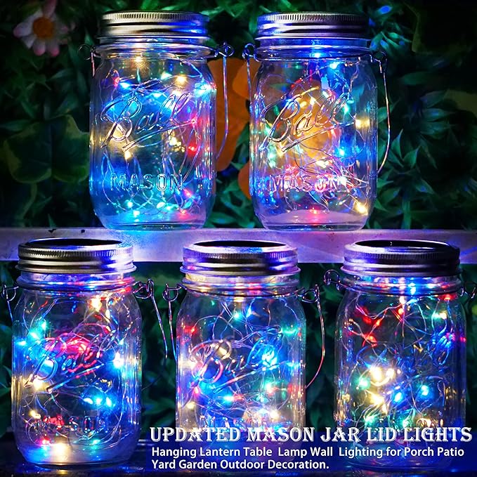 String Lights for Mason Jars, 8 Pack Solar Multi-Color LED Lid Inserts