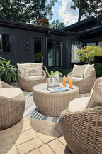 Signature Design by Ashley Danson Outdoor Lounge Chair with Cushion and 360-Degree Swivel, Set of 2, UV-Resistant Performance Fabric and Resin Wicker, Light Brown