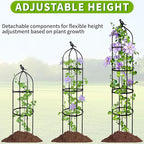 6FT Garden Obelisk Trellis for Climbing Plants,Adjustable 4-Tier Metal Plant Support,Rustproof Outdoor Plant Tower with 3 Decorative Tops for Roses,Tomatoes,Clematis & Vines,Black