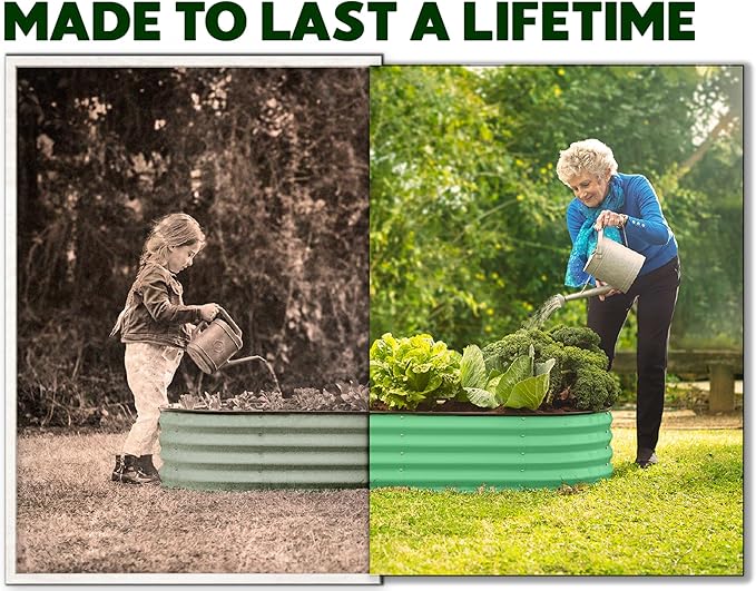 Plant & Plot Galvanized Raised Garden Beds Outdoor // 4×2×1 ft (2-Pack) Planter Raised Beds for Gardening, Vegetables, Flowers (Light Green) // Large Metal Garden Box