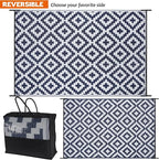SAND MINE Reversible Mats, Plastic Straw Rug, Modern Area Rug, Large Floor Mat and Rug for Outdoors, RV, Patio, Backyard, Deck, Picnic, Beach, Trailer, Camping, Dark Blue & White, 6' x 9'