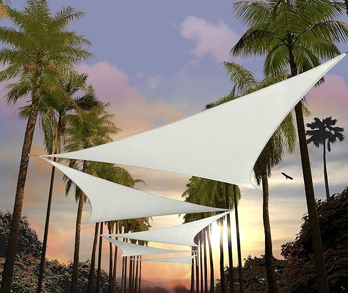 Amgo Custom Size 20' x 20' x 20' White Triangle Sun Shade Sail Order to Make Canopy Awning UPF50+ AGSLT, 95% UV Blockage, Water & Air Permeable, 200GSM Commercial Standard (We Customize)