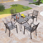 PHI VILLA 37 Inch Outdoor Dining Table Metal Steel Slat Square Patio Dining Table with 1.57" Umbrella Hole for Garden, Backyard and Porch (Classic Black)