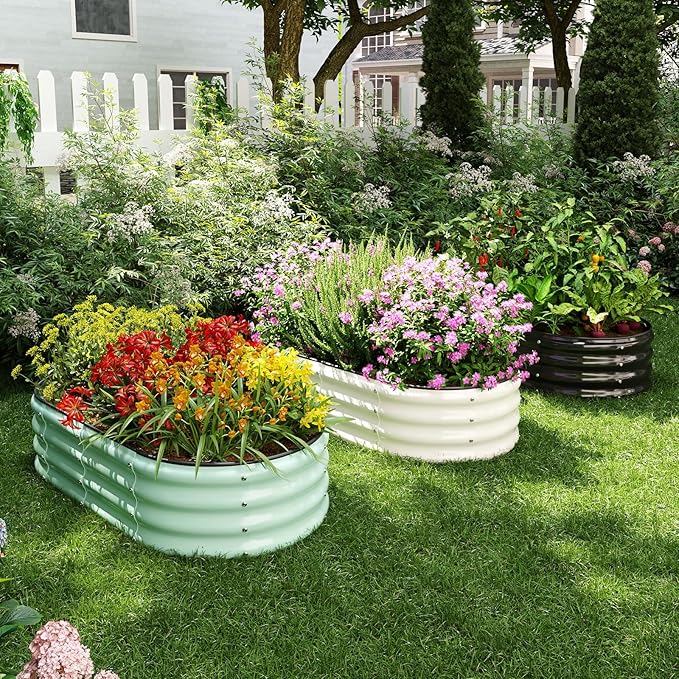 Galvanized Metal Planter Raised Garden Bed Kit for Gardening Outdoor，4x2x1ft 2 Planter Grow Garden Box Raised Flower Bed，Long Vegetable Clearance Herb Raised Garden Beds for Gardening Black