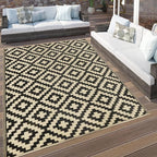 SAND MINE Reversible Mats, Plastic Straw Rug, Modern Area Rug, Large Floor Mat and Rug for Outdoors, RV, Patio, Backyard, Deck, Picnic, Beach, Trailer, Camping (3' x 5', Black & Beige Lattice)