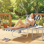 Outsunny Chaise Lounge Chair Outdoor with Face Arm Hole, 5-Position Reclining Face Down Tanning Chair with Carry Strap, Side Pocket, Portable Folding Bed Cot for Patio Beach Pool, Black Stripe