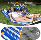 Double Hammock with Spreader Bar,Soft Pillow,Max Load 500lbs,Portable Hammock for Outdoor,Camping,and Backyard,Aqua Blue