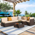 Pamapic Patio Furniture Set, 7 Pieces Modular Outdoor Sectional, Patio Sectional Sofa Conversation Set, Rattan Sofa with Coffee Table and Washable Cushions Covers (Brown Sugar)