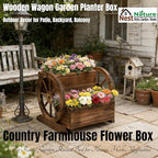 NestNature Wooden Wagon Planter Box,Raised Garden Bed,Decorative Garden Planters with Wheels-Outside Flower Pots for Indoor/Outdoor Décor Plants