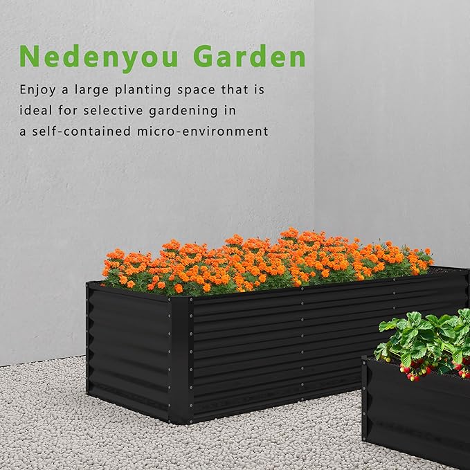 8x2x2FT Galvanized Raised Garden Bed,Planter Raised Beds-Metal Garden Box,Large Plant for Outdoor Planting, Vegetables Bed，Flower,herb-Black