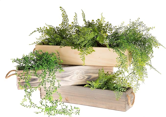 20" Rectangular Rustic Wood Planter with Plastic Liner l Rose Wood l Country Style, Home and Wedding Decorations, Garden Ornaments (20x4 Set of 2, Rose Wood)