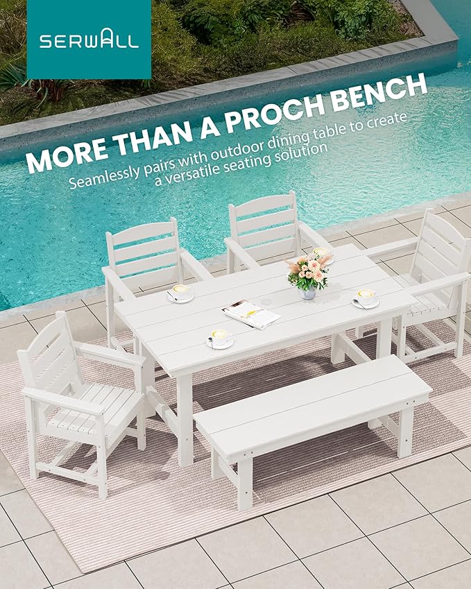 SERWALL 2-Person Outdoor Bench Backless, HDPE Outdoor Benches Weatherproof, 700 Lbs Weight Capacity, Poly Lumber Patio Furniture for Garden, Porch and Park, White