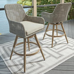 Signature Design by Ashley Seton Creek Casual Weather Resistant 360-Degree Swivel 31.75" Outdoor Bar Height StainlessBar Stool with Cushion, Set of 2, Beige & Light Gray