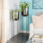 CosmoLiving by Cosmopolitan Metal Indoor Outdoor Planter Dome Large Planter Pot with Removable Stand, Set of 2 Planters 39", 46"H, Black