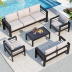 Solaste Aluminum Patio Furniture Set for All Weather, Oversized Metal Outdoor Furniture Set with 27.5" Deep Seating and 3.2" Wide Armrest, Patio Conversation Set with 10’’ Back Cushion, Black and Grey