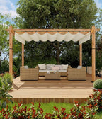 GarveeLife 10 x 13 ft Wood-Grain Aluminum Pergola Outdoor Pergola with Retractable Canopy Sun Shade Shelter for Garden Patio Backyard Deck - Beige