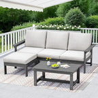 SERWALL Outdoor Sectional Sofa Set, 5-piece Outdoor Modula Couch Set with Ottoman, All Weather Patio Furniture Set with Chaise for Deck, Lawn, Gray Frame with Khaki Cushion