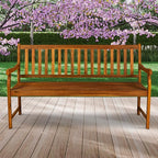 JONATHAN Y BNH101A Laurel 59.1" 3-Seat Slat-Back 600-Lbs Support Acacia Wood Outdoor Garden Patio Bench for Garden, Lawn, Backyard, Pool, Deck, Beach, Firepit, Teak