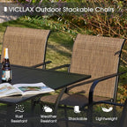 VICLLAX Patio Table and Chair Set of 6, All Weather Metal Round Outdoor Dining Furniture Set-50 Round Outdoor Table and Chairs, Walnut Wood Grain Tabletop