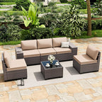 ALAULM 6 Pieces Patio Furniture Set, Oversized Seat/Armrest and High Back Wicker Sectional Furniture Set with Thick Cushion for Backyard, Garden, Sand