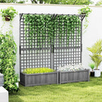Outsunny Wood Planter with Trellis, Raised Garden Bed for Climbing Plants w/Drainage Holes and Roof, 35.5" x 17.75" x 72", Pack of 2, Dark Gray