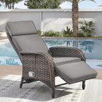 Zero Gravity Wicker Patio Recliner Chair - Wicker Outdoor Lounge Chair with Adjustable Backrest & Footrest, All Weather Outdoor Reclining Chairs with Thick Cushion for Pool Deck Gray