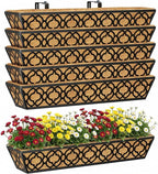 Y&M 30 Inch Window Deck with Coco Liner, Fence Metal Hanging Flower Planter Window Basket Deck Railing Planter Boxes for Outdoor Garden Lawn,6pcs