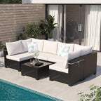 Outdoor Wicker Patio Furniture Set, Rattan Sectional Sofa Set with Thick Cushions (Coffee/Beige, 7 Piece Sofa Set)