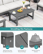 SERWALL HDPE Patio Coffee Table, Rectangle Outdoor Coffee Table, All-Weather Coffee Side Table for Balcony, Poolside, Deck, Garden, Gray