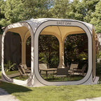 East Oak Screen House Tent Pop-Up, Portable Screen Room Canopy Instant Screen Tent 12 x 12 FT with Carry Bag for Patio, Backyard, Deck & Outdoor Activities, Beige