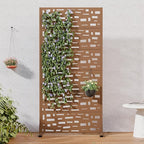 Casaphoria Metal Privacy Screen Outdoor, 72" H x 35" W Freestanding Decorative Privacy Screen for Patio Deck Balcony Garden with Stable Base, Brown-Geral