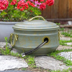 Sedona Hose Pot with Lid, Brass Accents, holds up to 100-Feet of Hose By Good Directions