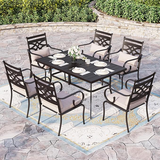 Sophia and William Outdoor Patio Dining Set for 6, Outdoor Table and Chairs, Removable Seat Cushions, 59" Black Patio Dining Table
