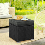 Yaheetech Wicker Ottomans, Set of 2 Patio PE Rattan Side Tables with Hidden Storage & Removable Cushion, Outdoor/Indoor Footstools, Additional Seating for Garden/Balcony/Yard, Black/Gray