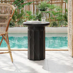 Christopher Knight Home Mervynt Outdoor Side Table, Lightweight Concrete Patio End Table Garden Stool with Round Top, Decorative Accent Table for Patio Balcony Beach Pool Side, Black Marble Finish