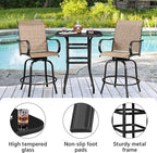 Yaheetech Patio Bar Table Tempered Glass, Height High Top Outdoor Pub Height Bistro Square Glass Side Table for Balcony Backyard Poolside, Black