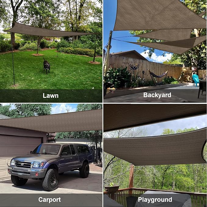 SUNLAX Sun Shade Sail 12' x 16' Brown Rectangle Canopy Sail Shade Cover UV Block Permeable Sunshade Outdoor for Patio Backyard (We Make Custom Size)
