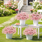 MACTING 12 Bundles Artificial Flowers for Outdoors Fake Flowers UV Resistant Faux Plastic Plants No Fade for Hanging Planters Window Patio Porch Garden Home Indoor Outdoor Spring Decorations,Pink