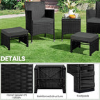 Yaheetech Wicker Ottomans, Set of 2 Footrest with Removable Cushion, 2pcs PE Rattan Side Table Additional Seating Multipurpose Outdoor Furniture for Patio, Backyard, Black/Gray