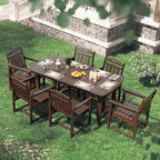 HDPE Outdoor Patio Dining Set with Table & 6 Chairs, All-Weather 7-Piece Outdoor Table and Chairs, 2" Umbrella Hole, Patio Furniture for Garden, Backyard, Deck | Brown