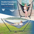 SUNCREAT 2-in-1 Convertible Free Standing Hammock with Stand Included, Camping Backyard Hammock with Stand, Patented, Blue & White Stripe