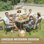 Devoko Patio Dining Set 7 Piece Outdoor Furniture with Rectangular Table and 6 Stackable Chairs Family Conversation Set for Garden Backyard Deck (Grey)