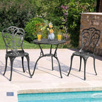 3-Piece Bistro Set, Black Cast Aluminum with Umbrella Hole