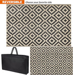 SAND MINE Reversible Mats, Plastic Straw Rug, Modern Area Rug, Large Floor Mat and Rug for Outdoors, RV, Patio, Deck, Beach, Camping (Black & Beige Lattice, 4' x 6', -3% to 5% Size Variance)