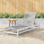 Christopher Knight Home Susua Rope Chaise Lounge with Acacia Wood Frame, Adjustable Backrest Single Lounge Sofa, Patio Sun Lounger Recliner Chair for Poolside Backyard, Gray + Light Gray