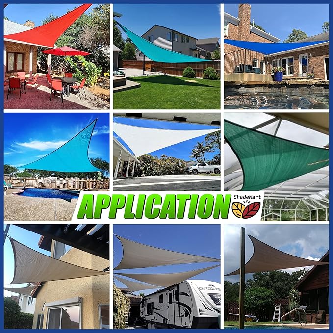 ShadeMart 8' x 8' x 8' Beige Triangle Sun Shade Sail UPF50 Canopy Fabric Cloth Screen, Water Air Permeable & UV Resistant, Heavy Duty, Carport Patio Outdoor smTAPT08 - (We Customize Size)