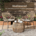 Furniture of America Ysar Boho Rattan Round Coffee Table Outdoor with Metal Frame, All-Weather and Rust Resistant, Handcrafted Coastal Furniture for Patio, Poolside, Garden, Yard, Natural Brown